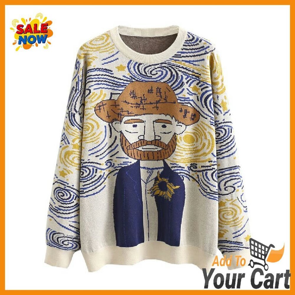 Long Sleeve Crew Neck Sweatshirt Pullover Van Gogh Graphic Casual